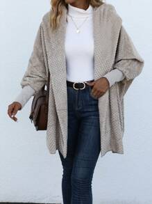 EMERY ROSE Abrigo de cuello cascada de manga murciélago con parte delantera abierta de peluche - Camel - Ver 1