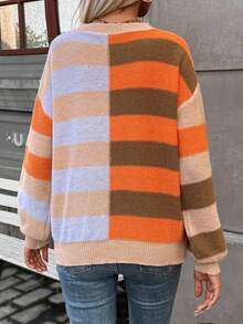 SHEIN LUNE Sọc Khối màu Thả vai Áo len - Nhiều màu - Xem 2