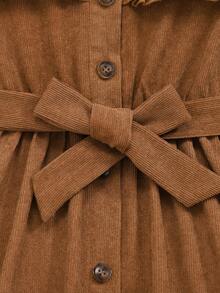 SHEIN 女小童荷葉邊荷葉袖繫腰帶洋裝 - 棕色 - 查看 4