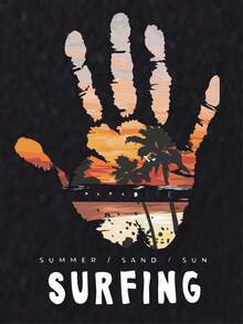 SHEIN EZwear Đồ họa chữ & tay Dây rút Lót nhiệt Hoodie - màu đen - Xem 8