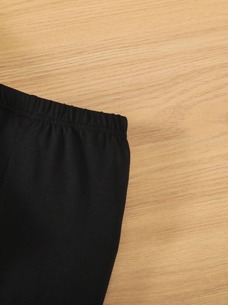 SHEIN Explorewe Young Girl 1pc Buffalo Plaid Print Hooded Belted Teddy Vest Coat & 1pc Leggings & 1pc Tee - Black and White - View 3