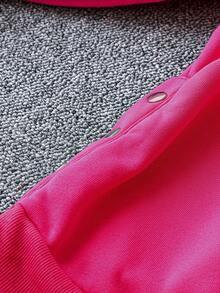 SHEIN LUNE Plus Solid Drop Shoulder Sweatshirt - Hot Pink - View 3