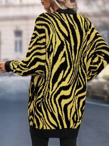 SHEIN LUNE 斑馬紋圖案燈籠袖開襟開衫 - 黃色 - 查看 2