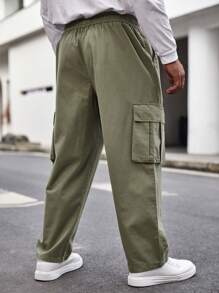 Manfinity Homme Men Plus Flap Pocket Side Drawstring Waist Cargo Pants - Army Green - View 2