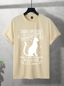 Manfinity Hypemode Hombres Camiseta de hombros caídos con estampado de slogan y dibujos animados - Caqui - Ver 7