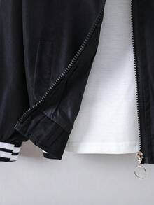 男小童熊和字母圖案條紋飾邊飛行員夾克 - 黑色 - 查看 6