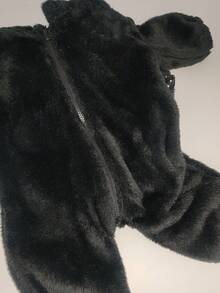 Baby Girl 3D Ear Design Hooded Teddy Jumpsuit - Black - View 3