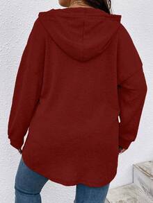 SHEIN LUNE Áo nỉ cổ rộng màu trơn dáng rộng - Màu Đỏ Sâu - Xem 2