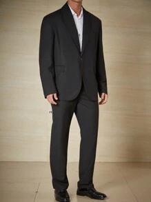 Manfinity Mode Men Plus Single Button Blazer & Suit Pants - Black - View 1