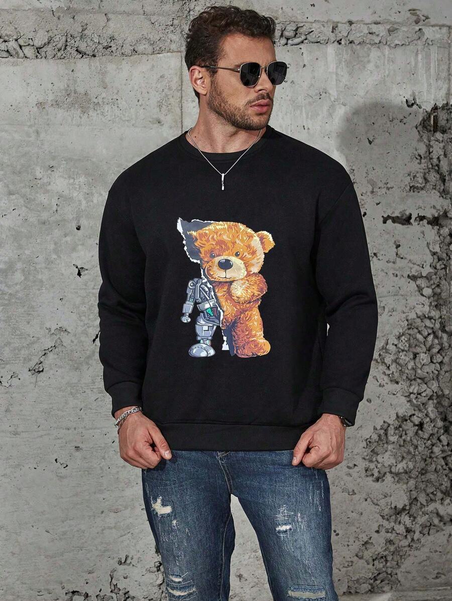 Manfinity Homme Men Plus Bear Print Sweatshirt - Black - View 1