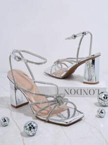 SHUZIA 女士鞋 正装假日 方头粗跟水钻银色正装鞋 - 銀色 - 查看 2