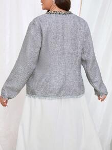 SHEIN Clasi 大廓形毛邊毛呢大衣 - 灰色 - 查看 2