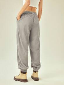 In My Nature 字母圖案腰部抽繩戶外衛褲 - 淺灰色 - 查看 2