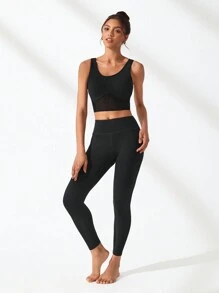 Lifespree Solid High Stretch Sports Set - Black - View 4