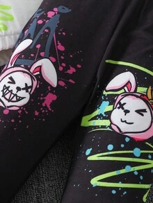 SHEIN Cô Gái Trẻ Đồ họa Hoạt hình Hoodie & Leggings - Nhiều màu - Xem 6