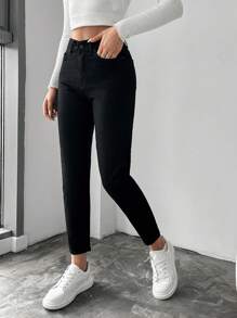 EURMUSE Solid Cropped Skinny Jeans - Black - View 3