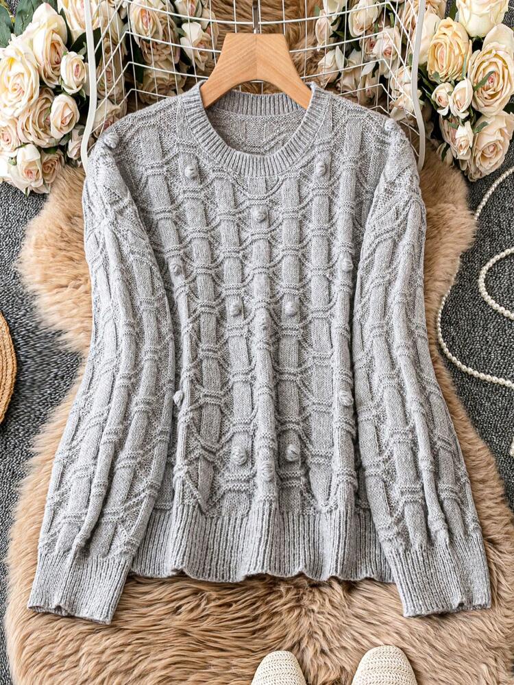 Plus Solid Popcorn Knit Sweater Knit Pullover Fall Winter Sweater