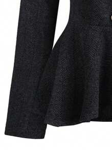 SHEIN LUNE Plus Herringbone Double Breasted Peplum Hem Coat - Black - View 4