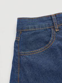 SHEIN Essnce 前紐扣A字型牛仔半身裙 - 中等水洗藍 - 查看 3