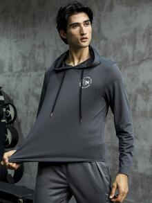 男士字母图案抽绳运动卫衣 - 深灰色 - 查看 5