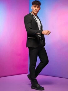 Manfinity VCAY 男士西裝領單排釦西裝外套&西裝褲 - 彩色 - 查看 3