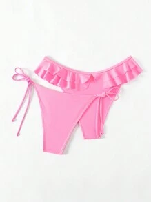 SHEIN Swim Summer Women's Ruffle Edge Tie Side Bikini Bottoms, 2pcs/Set - Pink - View 2