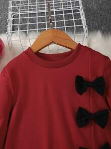 可愛蝴蝶結 前蝴蝶結心女童（小）兩件套 - 酒紅色 - 查看 3