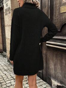 SHEIN Frenchy 女式珍珠釘高領毛衣裙 - 黑色 - 查看 2
