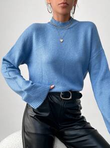 SHEIN Pull À Col Montant Épaule tombante