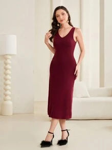 Mulvari 勃艮第红色高领粗针织毛衣和毛衣连衣裙 - 酒紅色 - 查看 3