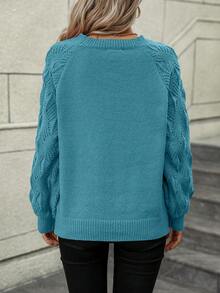 SHEIN LUNE Chất rắn Tay Raglan Dệt kim chấm bi Áo len - Màu xanh ngọc - Xem 2