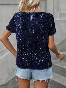 SHEIN LUNE 後鎖孔亮片襯衫 - 藏蓝色 - 查看 2