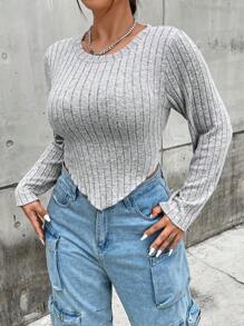 Flirla Plus Hanky Hem Tee - Light Grey - View 1