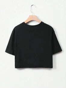 SHEIN EZwear Spider Print Crop Tee - Black - View 2