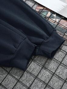 男士素色腰部抽繩衛褲 - 藏蓝色 - 查看 3
