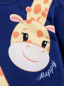 SHEIN 男嬰卡通長頸鹿&字母圖案上衣