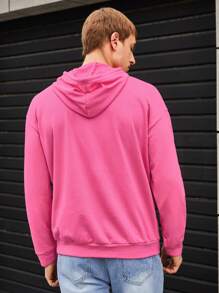 Manfinity VCAY Loose Fit Men's Cherry & Letter Graphic Drop Shoulder Hoodie With Drawstring, For Fall Winter - Red - View 2