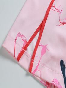 Sweetra Floral Print Contrast Piping Bodycon Chinese Dress - Pink - View 5