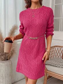 SHEIN LUNE Xoắn Dan Thả vai Đầm Áo len Không có thắt lưng - Màu Hồng Tươi - Xem 4