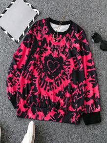 SHEIN CURVE+ 大碼紮染愛心圖案運動衫 - 彩色 - 查看 1