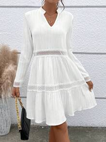 SHEIN VCAY 女式荷葉邊下擺連身裙 - 白色 - 查看 4