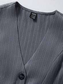 Sweetra Striped Print Button Front Vest Blazer