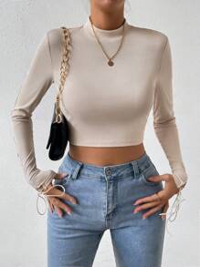 Zolique 小高領綁帶袖短款T恤