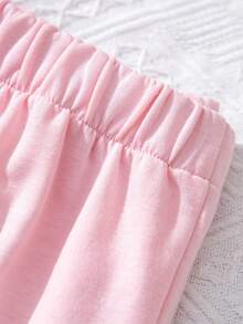 SHEIN 3pcs Tween Girl Solid Elastic Waist Sweatpants - Pink - View 4