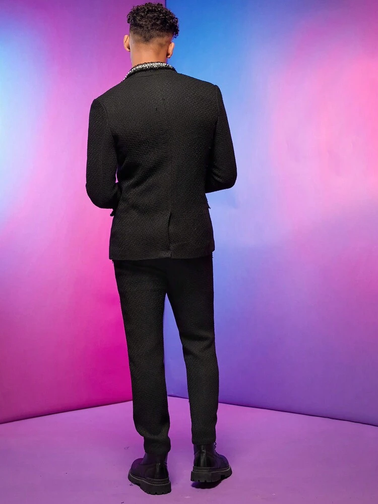 Men Lapel Neck Single Breasted Blazer & Suit Pants