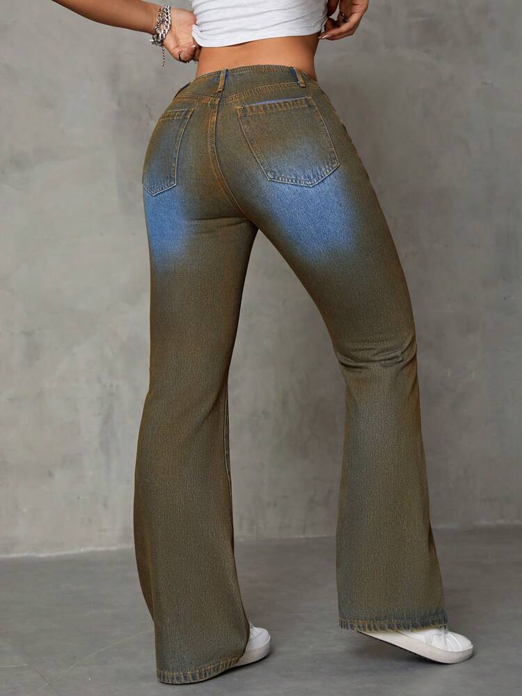 Zipper Front Flare Jeans