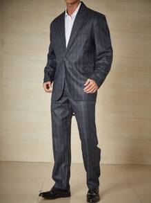 Calvornis Men Plus Plaid Lapel Neck Blazer & Suit Pants - Dark Grey - View 4