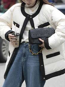 DAZY Contrast Trim Drop Shoulder Puffer Thick Pockets Coat Jacket Winter - White - View 2