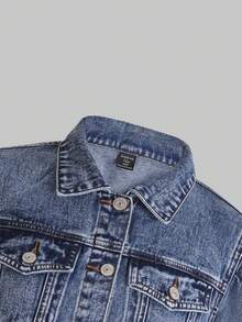 Nueva Chaqueta De Mezclilla Casual Y De Moda Para Adolescentes - Azul lavado medio - Ver 4