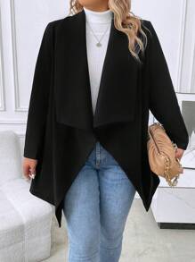 SHEIN LUNE 大碼大翻領開門襟外套 - 黑色 - 查看 5